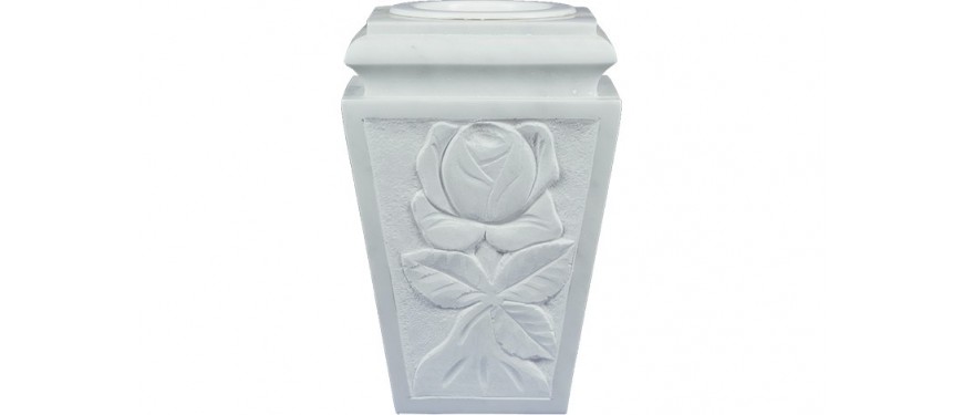 Portafiore Con Rosa Incisa In Bianco Carrara - NA-P017