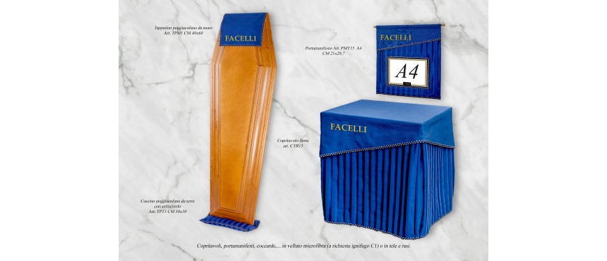 Arredi funebri Copritavoli firme CTR15, portamanifesti PMT15, coccarde, tappetini 0178